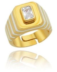 LINYA JEWELLERY - Octagon Stone Enamel Signet Ring - Lyst