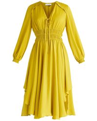 Paisie - Ruched Waist Midi Dress In Mustard Yellow - Lyst
