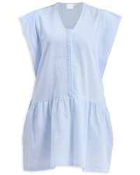 REISTOR - Oversized V Neck Short Dress With Frayed Sleeves - Lyst