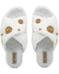 Rettrose - Neutrals Juliette Cream Luxury Plush Diamanté Embellished Handmade Slipper - Lyst