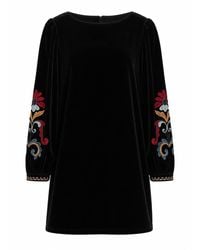 Traffic People - Folklore Velvet Long Sleeve Embellished Shift Mini Dress - Lyst