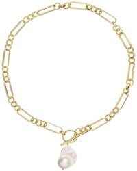 Amadeus - Alba Chunky Gold Chain Necklace With Large White Keshi Pearl - Lyst