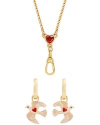 Fable England - Love Heart Clasp Chain Necklace & Dove Heart Huggie Earrings Set - Lyst