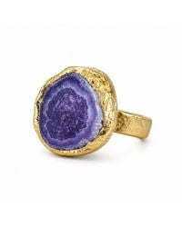 By Ozge - Amethyst Druzy Plated Adjustable Ring - Lyst