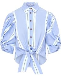 Loom London - Ellery Knot Sleeve Tie Front Shirt White & Blue Stripe - Lyst