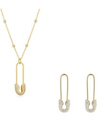 Spero London - Sterling Jewelled Safety Pin Necklace With Beaded Chain & Earring Set - Lyst