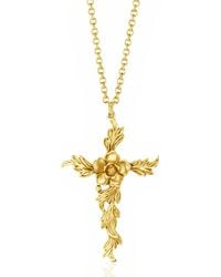 Unaloe - Antique Leaf Cross Necklace Vermeil – Plated Vintage Cross Pendant – Luxury Jewelry - Lyst