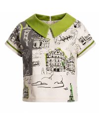 Larisa Dragna - Blouse With Detachable Collar And Architectural Print - Lyst