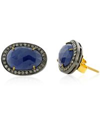 Artisan - Blue Sapphire Gemstone & Diamond In 18k Gold With 925 Silver Stud Earrings - Lyst