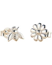 Posh Totty Designs - Sterling Flower And Bee Stud Earrings - Lyst