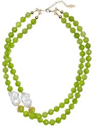 Farra - Jade With Baroque Pearl Double Strands Necklace - Lyst