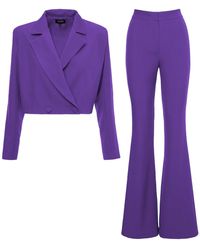 BLUZAT - Deep Purple Suit With Cropped Blazer And Flared Trousers - Lyst