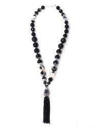 Shar Oke - Clear Quartz & Black Agate, Black Cubic Zirconia & Black Spinel Tassel Beaded Necklace - Lyst