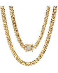 Steeltime - Stainless Steel 8Mm 18K Plated Miami Cuban Necklace Chain With Cz Box Clasp 24 Inch - Lyst