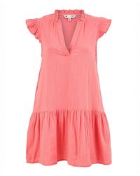 Yumi' - Coral Double Cotton Tunic With Frill Sleeves - Lyst