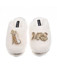 Laines London - Neutrals Teddy Closed Toe Slippers With Mrs & Wedding Heel Brooches - Lyst