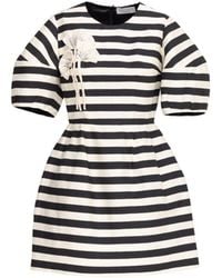 Georgette - Ivory Striped Mini Dress With Floral Detail - Lyst