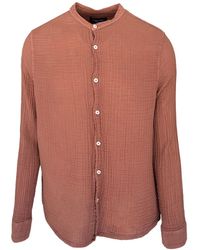 Haris Cotton - Textured Cotton Shirt With Mandarin Neck Blush - Lyst