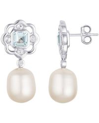 Lulu B London - Topaz & Pearl Gemstone Flower Stud Drop Earrings - Lyst