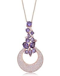 Genevive Jewelry - Plated Clear And Purple Cubic Zirconia Pendant Necklace - Lyst