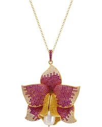 LÁTELITA London - Daffodil With Pearl Pendant Necklace Gold Ruby Cz - Lyst