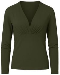 Conquista - Viscose Elastane Jersey Top – Long Sleeve, Deep V-Neck- Dark Khaki - Lyst