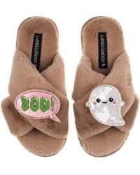 Laines London - Neutrals Classic Slippers With Limited Edition Laines Lovables Boo The Ghost Halloween Brooches - Lyst