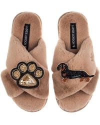 Laines London - Neutrals Classic Laines Slippers With Paw & & Tan Dachshund Brooches - Lyst
