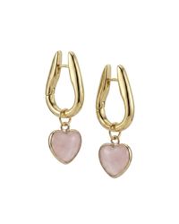 Mercela - Vintage Heart Hoop Earrings With Natural Rose Quartz Heart Charms – Romantic Jewellery Gift For Her - Lyst