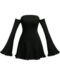 Kargede - Off-Shoulder Rib Knit Jumper Dress – Flared Sleeves - Lyst