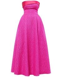 POST MERIDIEM - Fuchsia Jacquard Midi Dress With Satin Turn-Up - Lyst