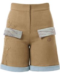 Rondooz - Hand Painted Denim And Corduroy Shorts With Antique French Gobelin Tapestry & Hand Applied Embellishment - Lyst