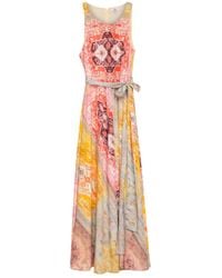 Niza - Short, Flowy Dress With Long Sleeves, Geometric Print, And Tie Detail - Lyst