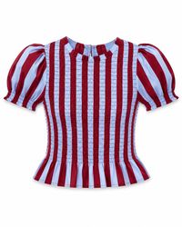 Mind Traveler - Chia Burgundy And Light Short Sleeved Striped Blouse - Lyst