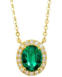 Juvetti - Mina Oval Emerald & Diamond Halo Necklace - Lyst