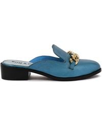 Rag & Co - Aksa Chain Embellished Metallic Leather Mules - Lyst