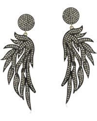 Artisan - Diamond 14k Gold 925 Sterling Silver Leaf Style Dangle Earrings Jewelry - Lyst