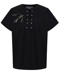 Exquise - Celeste Blouse Embellished Lace-Up Cotton Blouse - Lyst