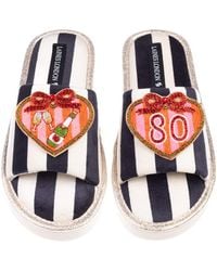 Laines London - Flatform Stripe Open Toe Slippers With Stripe Heart 80Th Birthday Brooches - Lyst