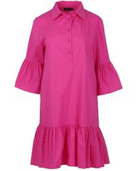 Conquista - Fuchsia Bell Sleeve Dress With Ruffle Hem - Lyst