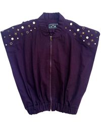 L2R THE LABEL - Studded Burgundy Sleeveless Bomber Jacket - Lyst