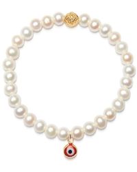 Nialaya - Wristband With White Pearls And Red Evil Eye Charm - Lyst
