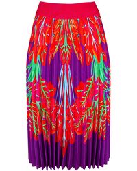 Lalipop Design - Half Circle Pleated Purple Midi Skirt With Red Leaves Print - Lyst