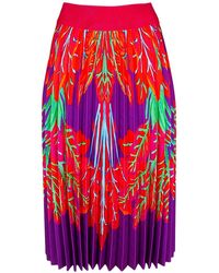 Lalipop Design - Half Circle Pleated Purple Midi Skirt With Red Leaves Print - Lyst