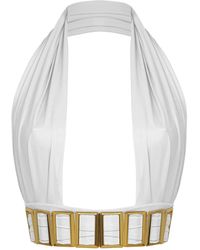ANTONINIAS - Petisa Halter Neck Bikini Top With Golden Details - Lyst