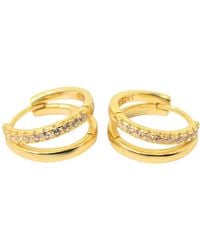 Harfi - Diamond April Birthstone Double Hoop Small Huggie Plated Earrings - Lyst