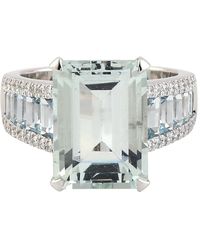 Artisan - Natural Baguette Aquamarine & Pave Diamond With 18k White Gold Cocktail Ring - Lyst
