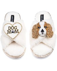Laines London - Neutrals Laines Neutral Boucle Slippers With Lady The King Charles & Dog Mum/Mom Brooches - Lyst