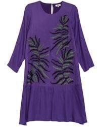 Niza - Short Dress With Ruffle And Embroidery - Lyst
