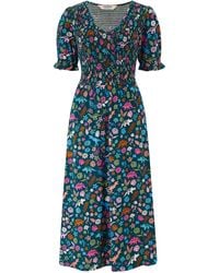 Sugarhill - Daphne Shirred Jersey Midi Dress, Multi, Hidden Dinosaur - Lyst